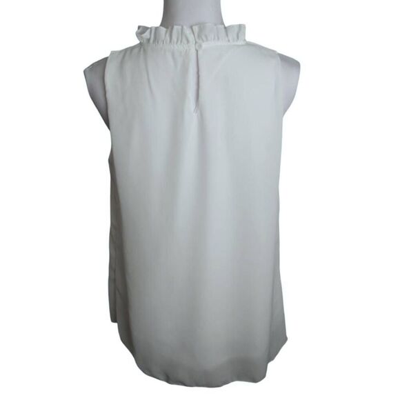 ALLIMY WHITE WOMEN SUMMER RUFFLE TRIM NECKLINE TANK TOPS DOUBLE LINED CHIFFON BL - Picture 9 of 12